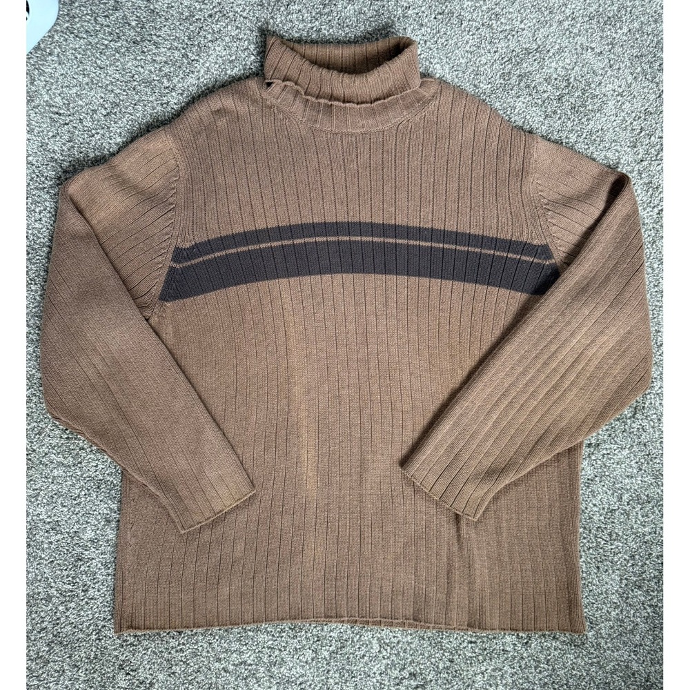 Old Navy Turtleneck Sweater Mens XXL Brown Ribbed Vintage 2004 Striped Cotton
